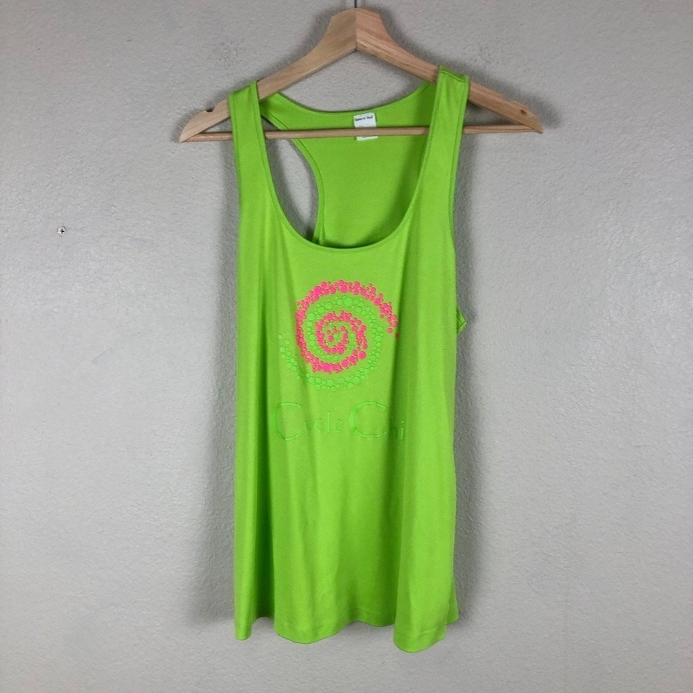Sport Tek Racerback Performance Tank Women L Neon Green Pink Graphic Workout Gym